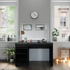 Schminktisch Sherry Schwarz/Gold 120 cm mit LED-Spiegel Vicco