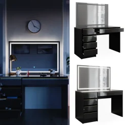 Schminktisch Sherry Schwarz/Gold 120 cm mit LED-Spiegel Vicco