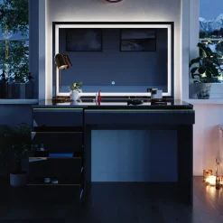 Schminktisch Sherry Schwarz/Gold 120 cm mit LED-Spiegel Vicco