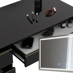 Schminktisch Sherry Schwarz/Gold 120 cm mit LED-Spiegel Vicco