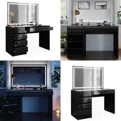 Schminktisch Sherry Schwarz/Gold 120 cm mit LED-Spiegel Vicco