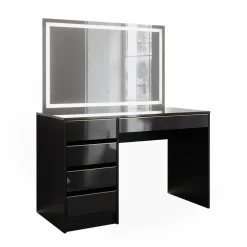 Schminktisch Sherry Schwarz/Gold 120 cm mit LED-Spiegel Vicco