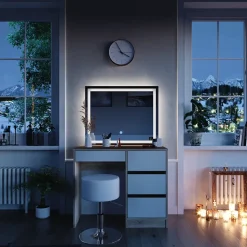 Schminktisch Sherry Sonoma 90 cm mit LED-Spiegel und Hocker Vicco