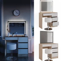 Schminktisch Sherry Sonoma 90 cm mit LED-Spiegel und Hocker Vicco