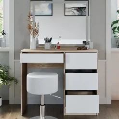 Schminktisch Sherry Sonoma 90 cm mit LED-Spiegel und Hocker Vicco