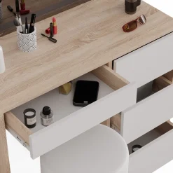 Schminktisch Sherry Sonoma 90 cm mit LED-Spiegel und Hocker Vicco