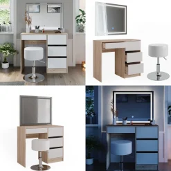 Schminktisch Sherry Sonoma 90 cm mit LED-Spiegel und Hocker Vicco