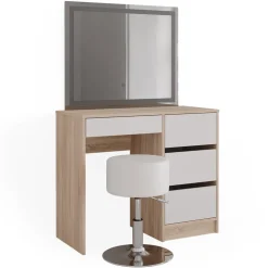 Schminktisch Sherry Sonoma 90 cm mit LED-Spiegel und Hocker Vicco