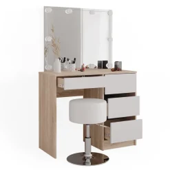 Schminktisch Sherry Sonoma 90 cm mit LED Beleuchtung und Hocker Vicco