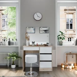 Schminktisch Sherry Sonoma 90 cm mit LED Beleuchtung und Hocker Vicco