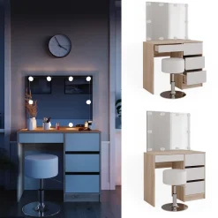 Schminktisch Sherry Sonoma 90 cm mit LED Beleuchtung und Hocker Vicco