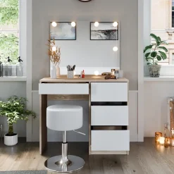 Schminktisch Sherry Sonoma 90 cm mit LED Beleuchtung und Hocker Vicco