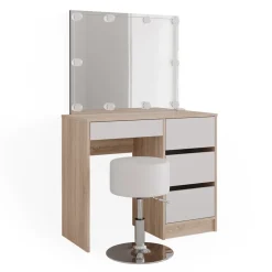 Schminktisch Sherry Sonoma 90 cm mit LED Beleuchtung und Hocker Vicco