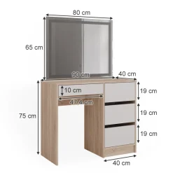 Schminktisch Sherry Sonoma 90 cm mit LED-Spiegel Vicco