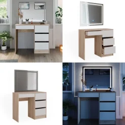 Schminktisch Sherry Sonoma 90 cm mit LED-Spiegel Vicco