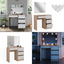 Schminktisch Sherry Sonoma 90 cm mit LED Beleuchtung Vicco