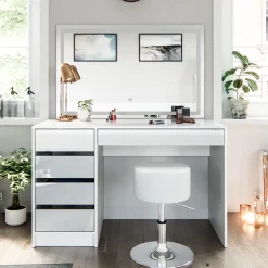 Schminktisch Sherry Weiß 120 cm mit LED-Spiegel und Hocker Vicco
