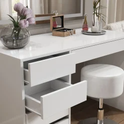 Schminktisch Sherry Weiß 120 cm mit LED-Spiegel und Hocker Vicco