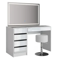Schminktisch Sherry Weiß 120 cm mit LED-Spiegel und Hocker Vicco