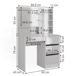Schminktisch Sherry Weiß 80 cm mit Spiegel Vicco
