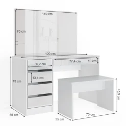 Schminktisch Sherry Weiß 120 cm mit Bank Vicco