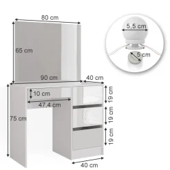 Schminktisch Sherry Weiß 90 cm mit LED Beleuchtung Vicco