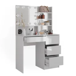 Schminktisch Sherry Weiß 90 cm mit LED Beleuchtung, und Spiegelregal Vicco