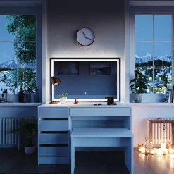 Schminktisch Sherry Weiß 120 cm mit LED-Spiegel und Bank Vicco