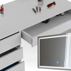 Schminktisch Sherry Weiß 120 cm mit LED-Spiegel und Bank Vicco