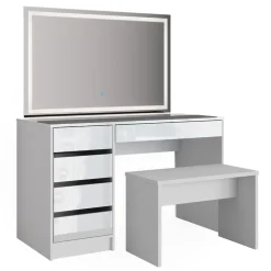 Schminktisch Sherry Weiß 120 cm mit LED-Spiegel und Bank Vicco
