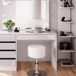Schminktisch Sherry Weiß 4 Teile, mit Aufbewahrungsregal, Spiegel, Hocker, LED Vicco