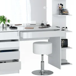 Schminktisch Sherry Weiß 4 Teile, mit Aufbewahrungsregal, Spiegel, Hocker, LED Vicco