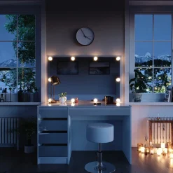 Schminktisch Sherry Weiß 120 cm mit LED Beleuchtung und Hocker Vicco