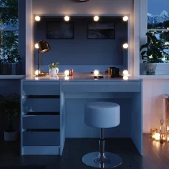 Schminktisch Sherry Weiß 120 cm mit LED Beleuchtung und Hocker Vicco