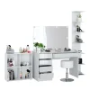 Schminktisch Sherry Weiß 5 Teile, mit Aufbewahrungsregal, Standregal, Spiegel, Hocker, LED Vicco