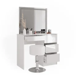 Schminktisch Sherry Weiß 90 cm mit LED-Spiegel und Hocker Vicco