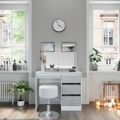 Schminktisch Sherry Weiß 90 cm mit LED-Spiegel und Hocker Vicco