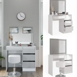 Schminktisch Sherry Weiß 90 cm mit LED-Spiegel und Hocker Vicco