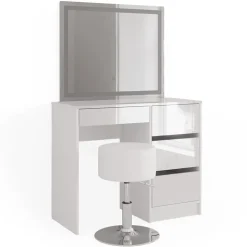 Schminktisch Sherry Weiß 90 cm mit LED-Spiegel und Hocker Vicco