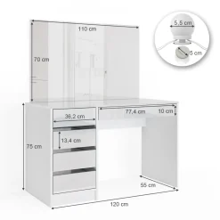 Schminktisch Sherry Weiß 120 cm mit LED Beleuchtung Vicco