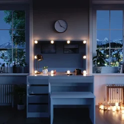 Schminktisch Sherry Weiß 120 cm mit LED Beleuchtung und Bank Vicco