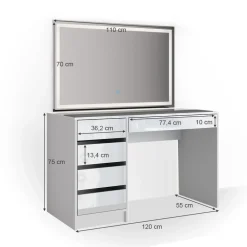 Schminktisch Sherry Weiß 120 cm mit LED Beleuchtung Vicco
