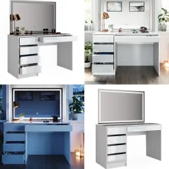 Schminktisch Sherry Weiß 120 cm mit LED Beleuchtung Vicco