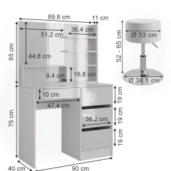 Schminktisch Sherry Weiß 90 cm mit Hocker Vicco