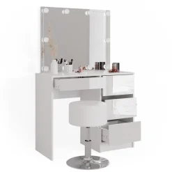 Schminktisch Sherry Weiß 90 cm mit LED Beleuchtung und Hocker Vicco