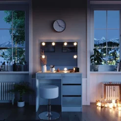 Schminktisch Sherry Weiß 90 cm mit LED Beleuchtung und Hocker Vicco