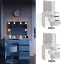 Schminktisch Sherry Weiß 90 cm mit LED Beleuchtung und Hocker Vicco