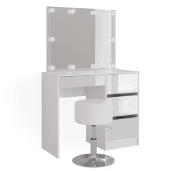 Schminktisch Sherry Weiß 90 cm mit LED Beleuchtung und Hocker Vicco