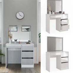 Schminktisch Sherry Weiß Hochglanz 90 cm mit LED-Spiegel Vicco