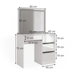 Schminktisch Sherry Weiß Hochglanz 90 cm mit LED-Spiegel Vicco